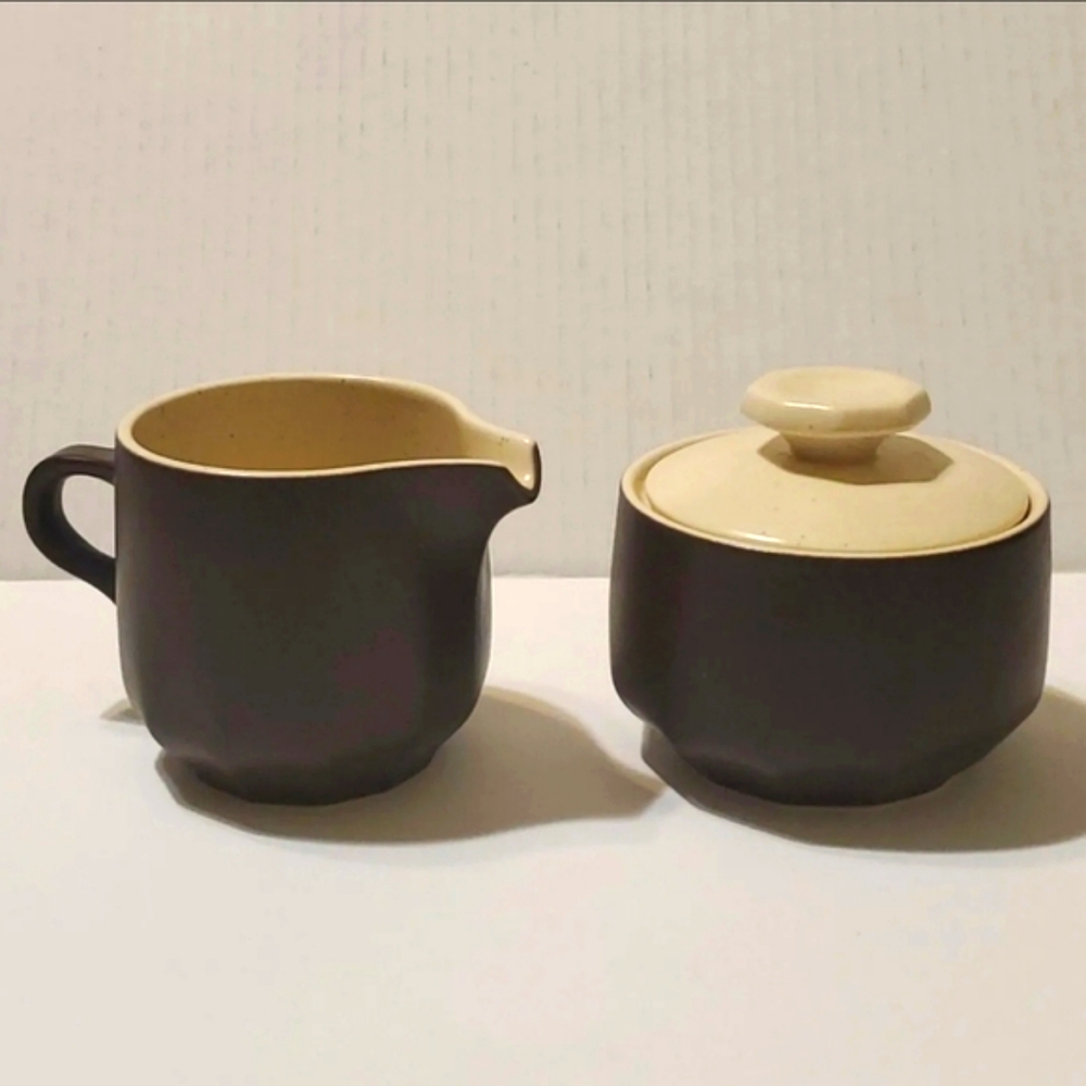 Vintage Mikasa Sugar Bowl Creamer Rustic Indian Feast Bark Brown Stoneware Set